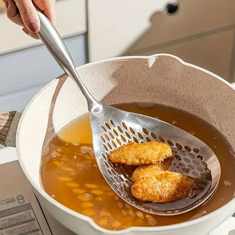 1pc Large Durable Stainless Steel Colander Skimmer Spoon