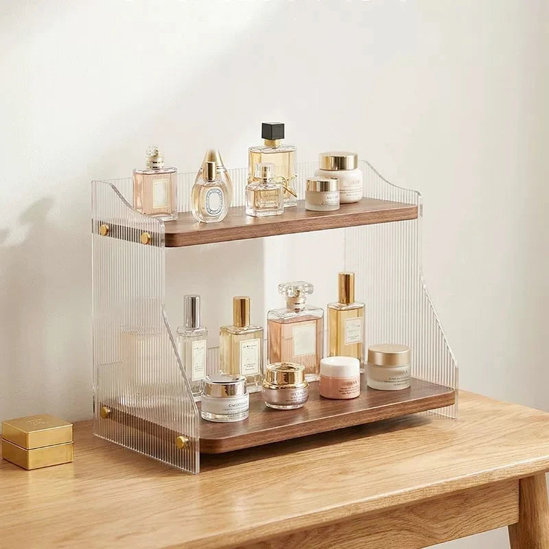2-Tier Counter Organizer Ribbed Acrylic Wood Spice Rack