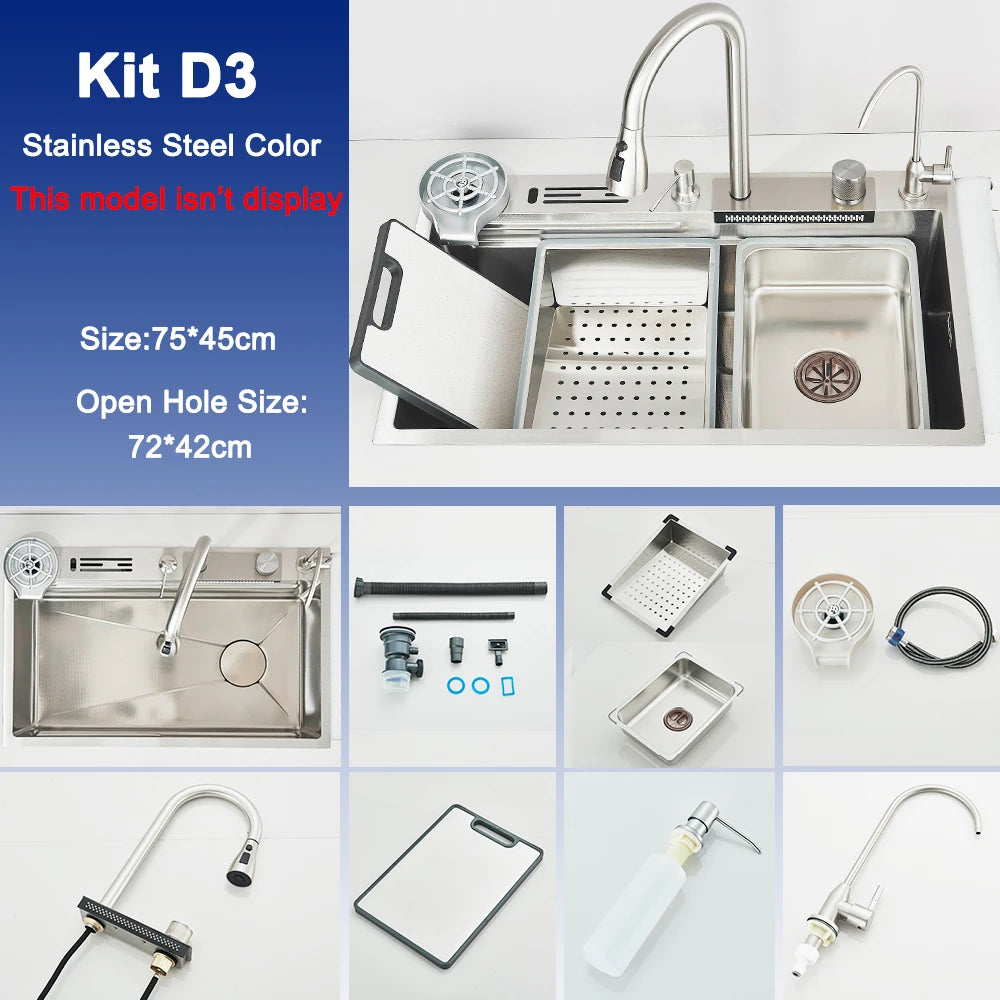 Stainless Steel Sink Faucet 75 45cm Large Bowl