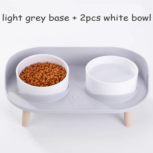 Cat Double Bowl Safety Wood Stand Silicone Mat