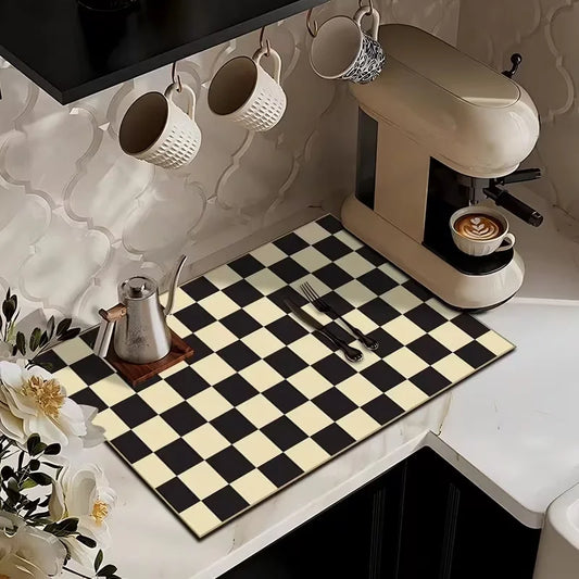 Dish Drain Pad Checkerboard Design Decor Diatomaceous Earth