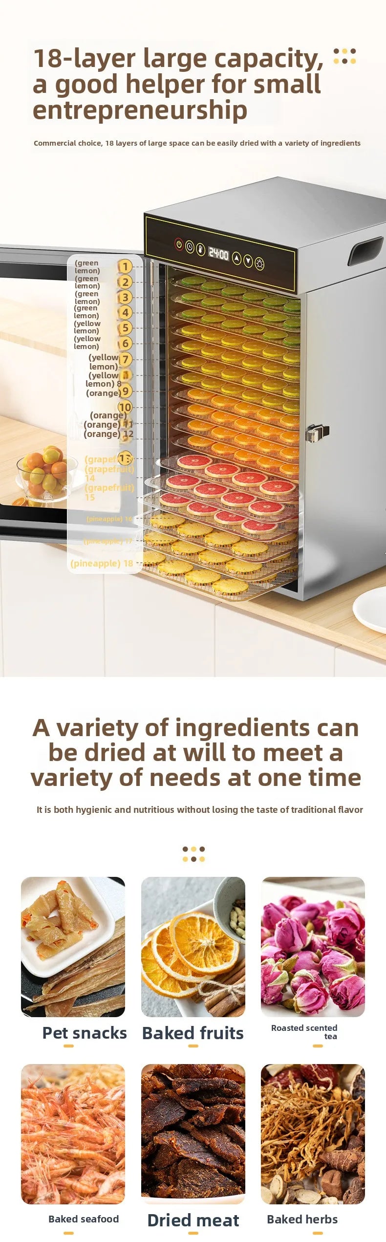 Premium 18 Layers Stainless Steel Food Dehydrator Commercial