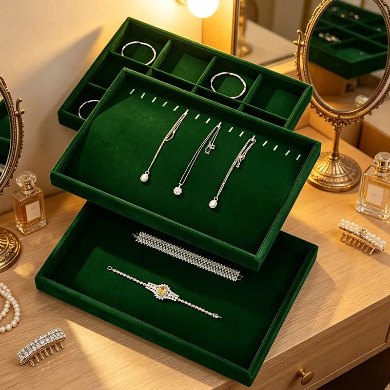 Woodten Green Premium Jewelry Display Tray Velvet Ring