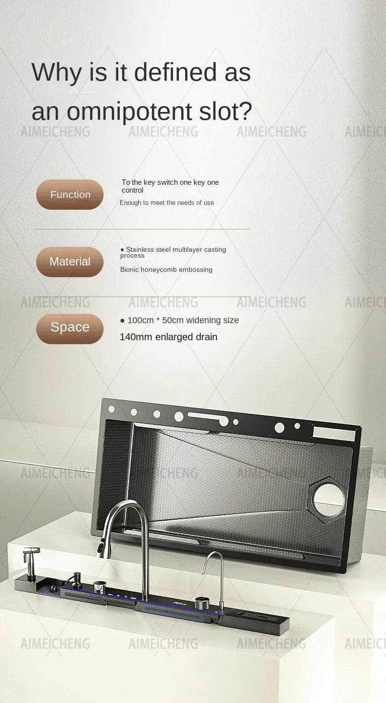 Smart Piano Key Waterfall Large Sink 304 Stainless