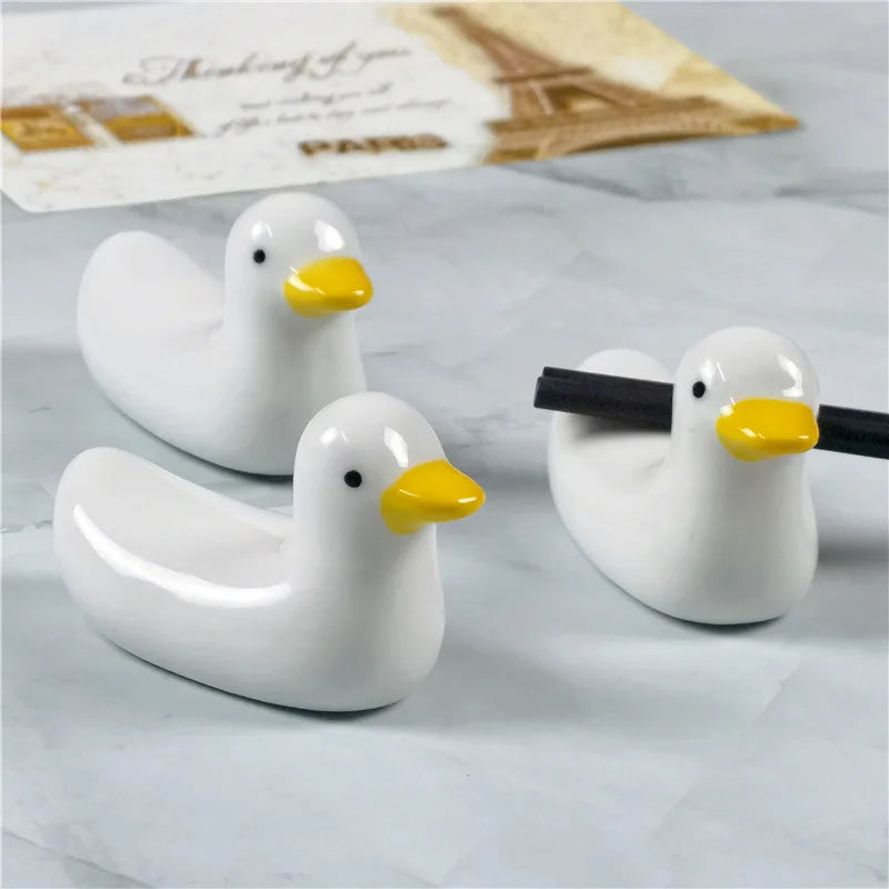 1-3pcs Duck Shape Ceramic Chopsticks Holder Spoon Rest
