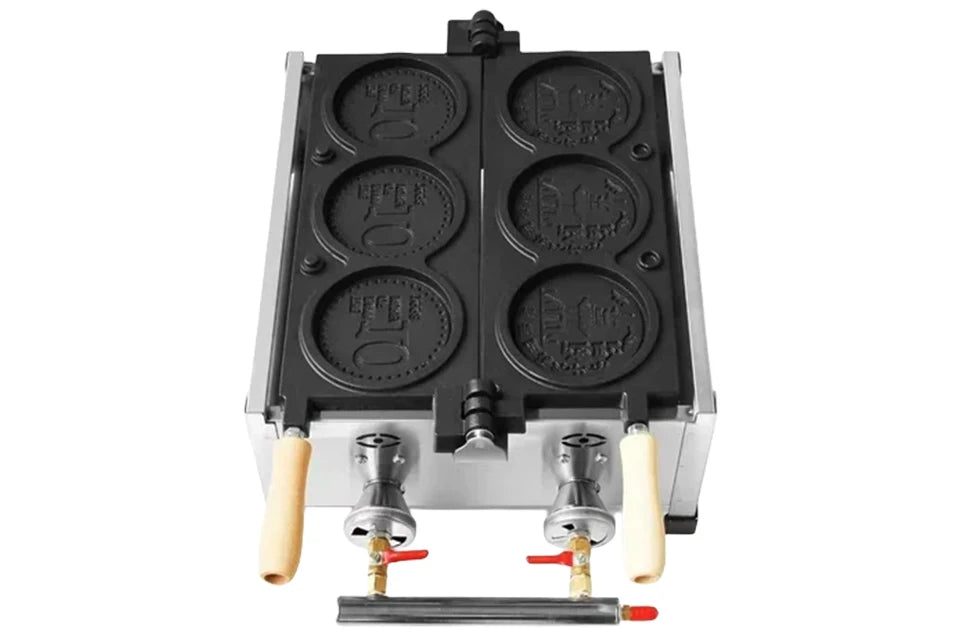 Xeoleo Commerical 3pcs Coin Waffle Maker Korean Gold