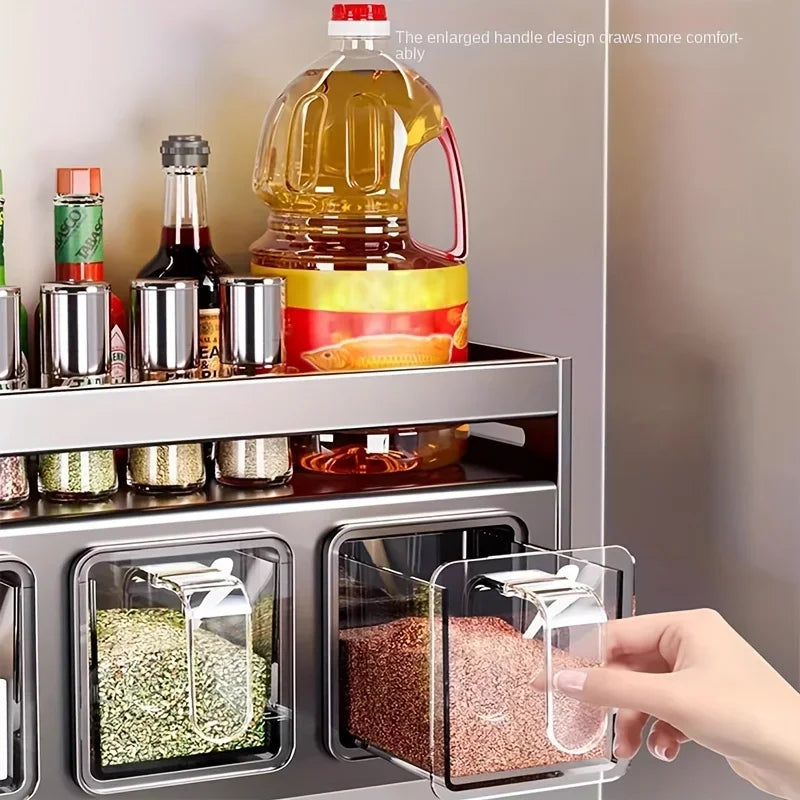 Stainless Steel Spice Rack Wall-Mounted Multi-Functional Spice