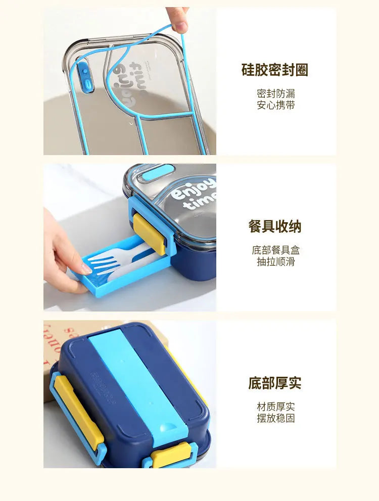 304 Stainless Steel Divided Lunch Box Fork Multi-Compartment