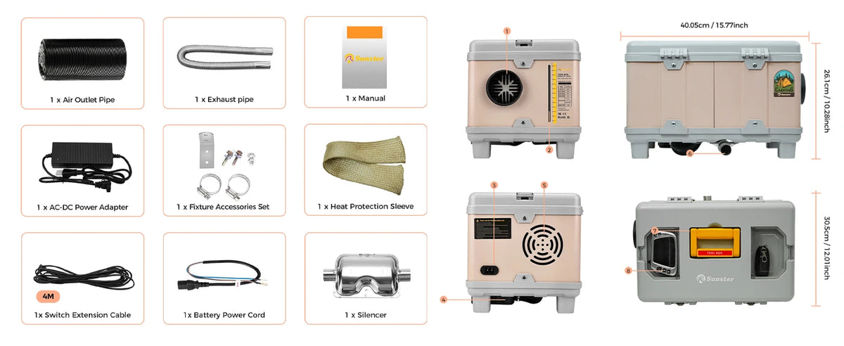8kw 12v/220v Diesel Air Heater W/ Self-Cleaning &
