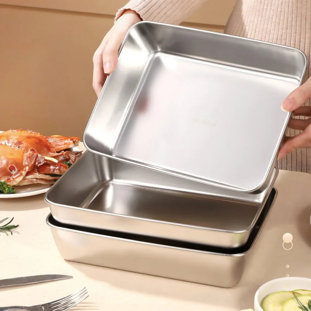 Stainless Steel Square Plate Thickened Lunch Bento Box