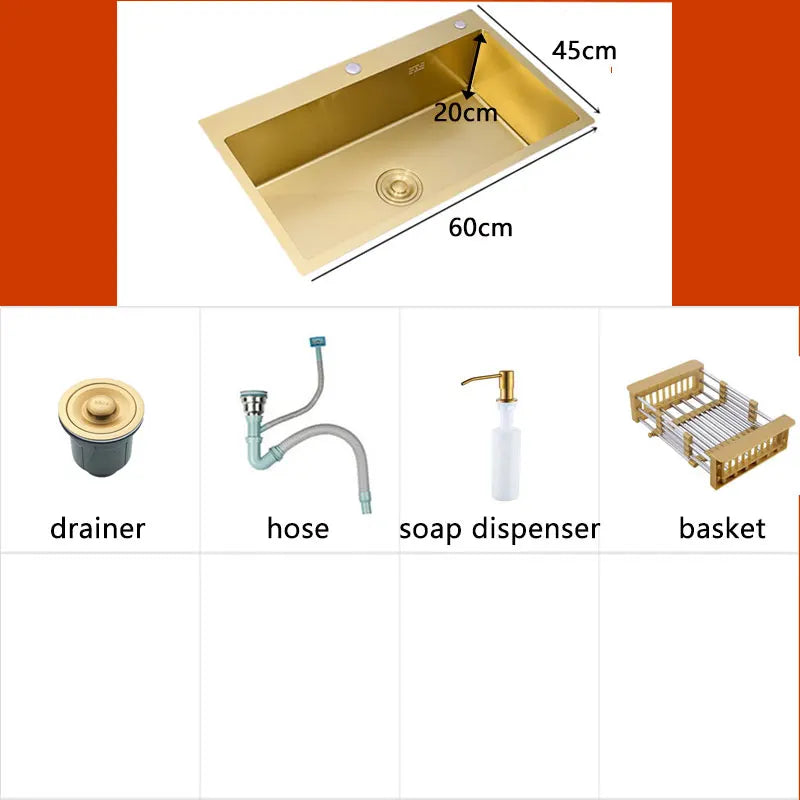 Gold Sink Above Counter 304 Stainless Steel Bowl