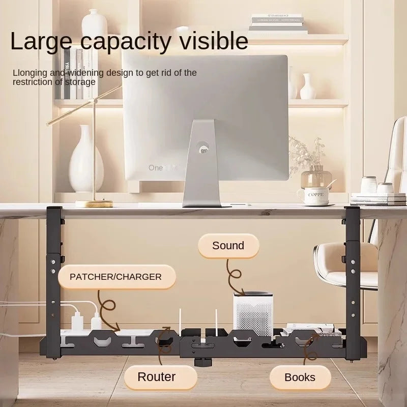 Telescopic Under Table Storage Rack Metal Cable Management