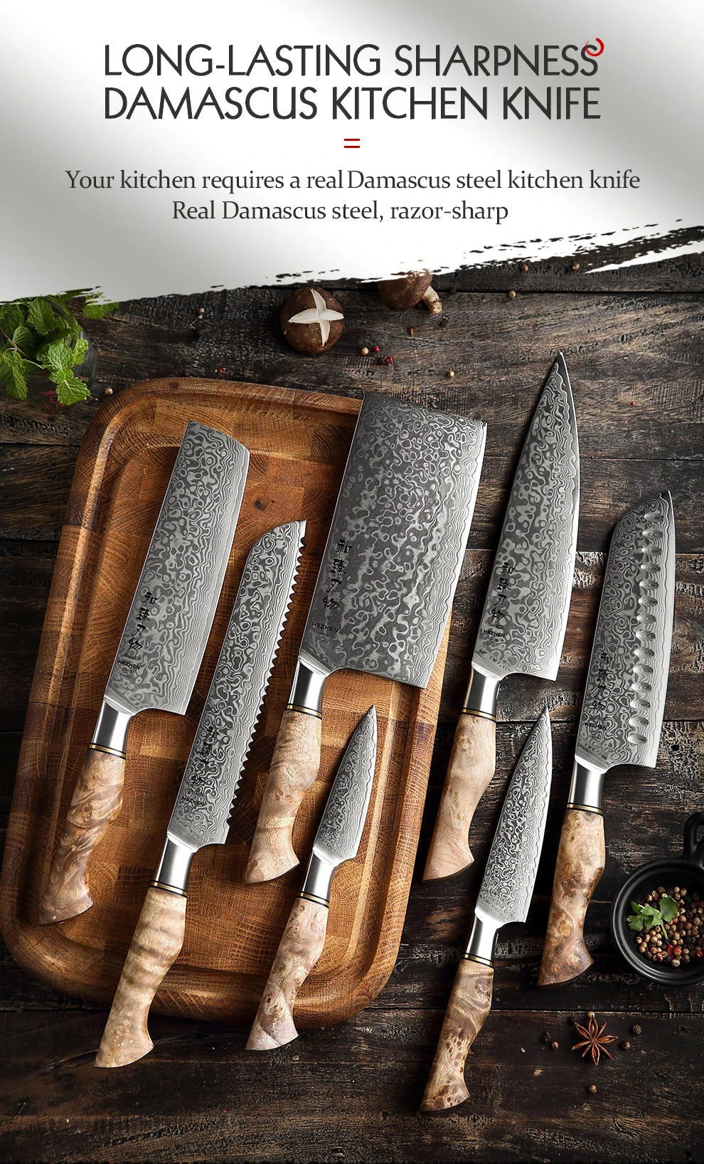 Hezhen Knife 1-7pc Damascus Steel Knives Chef Knife