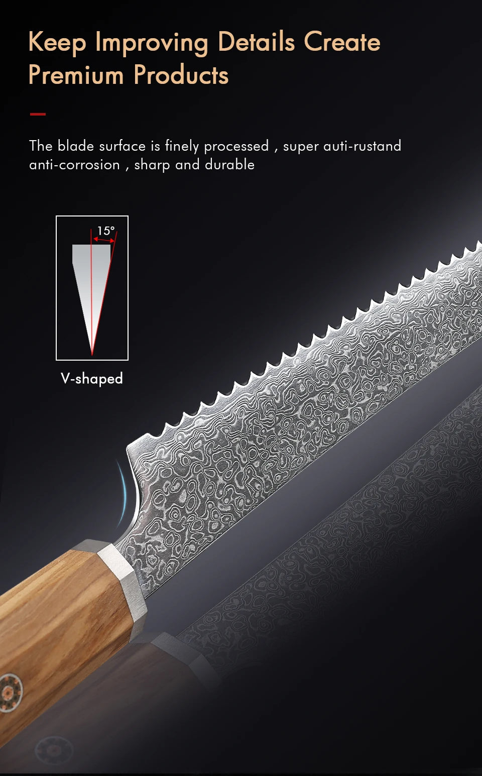 Bread Knife Hand Forged Damascus Steel Japanese Chef