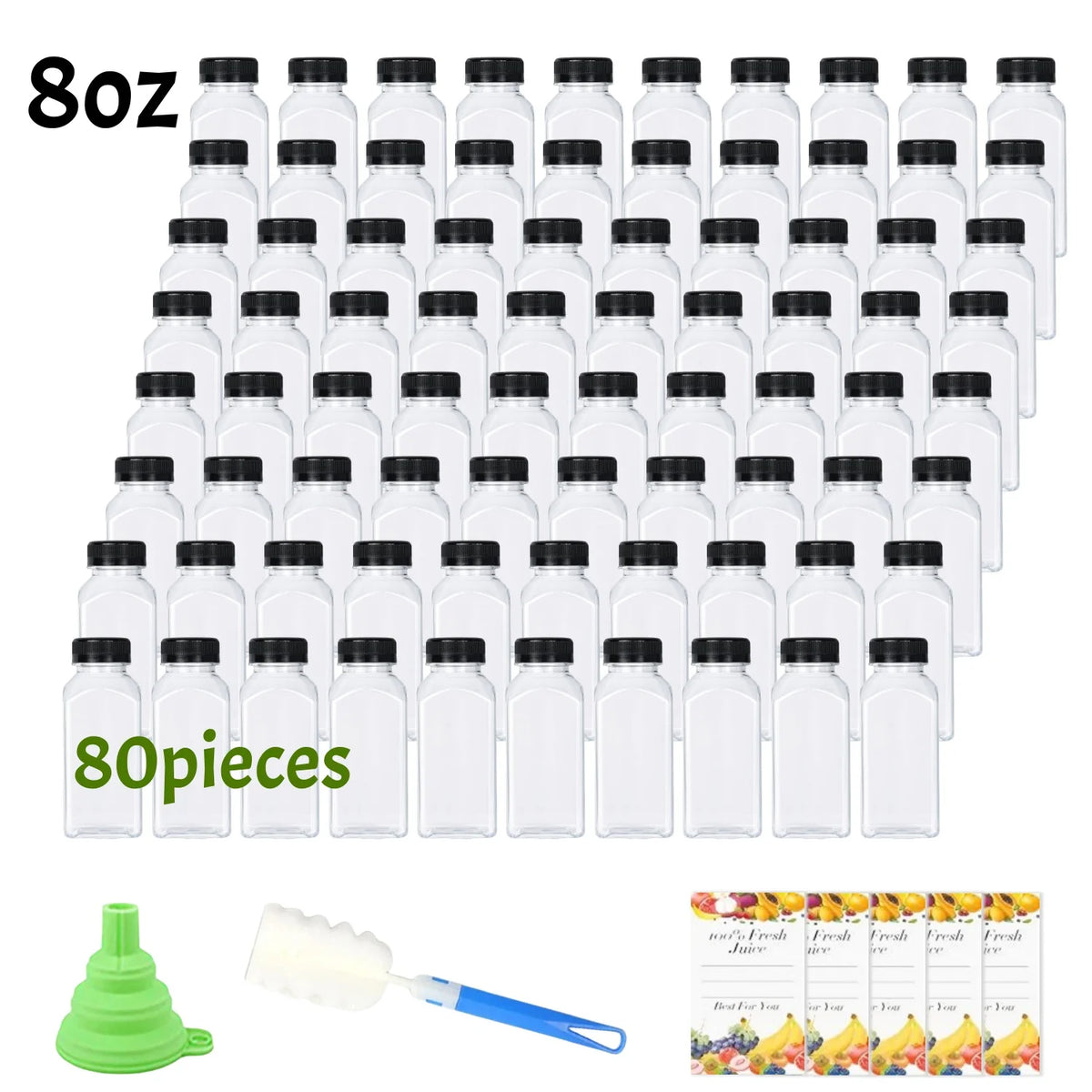 20-80pcs Plastic Juice Bottles 8/12oz Reusable Juice Bottles