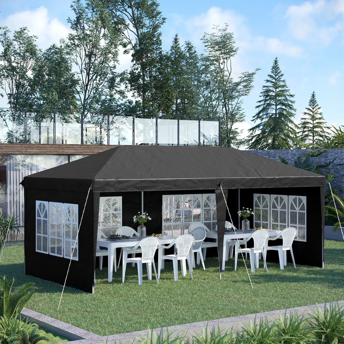 Outsunny 6m Garden Pop Up Gazebo Height Adjustable