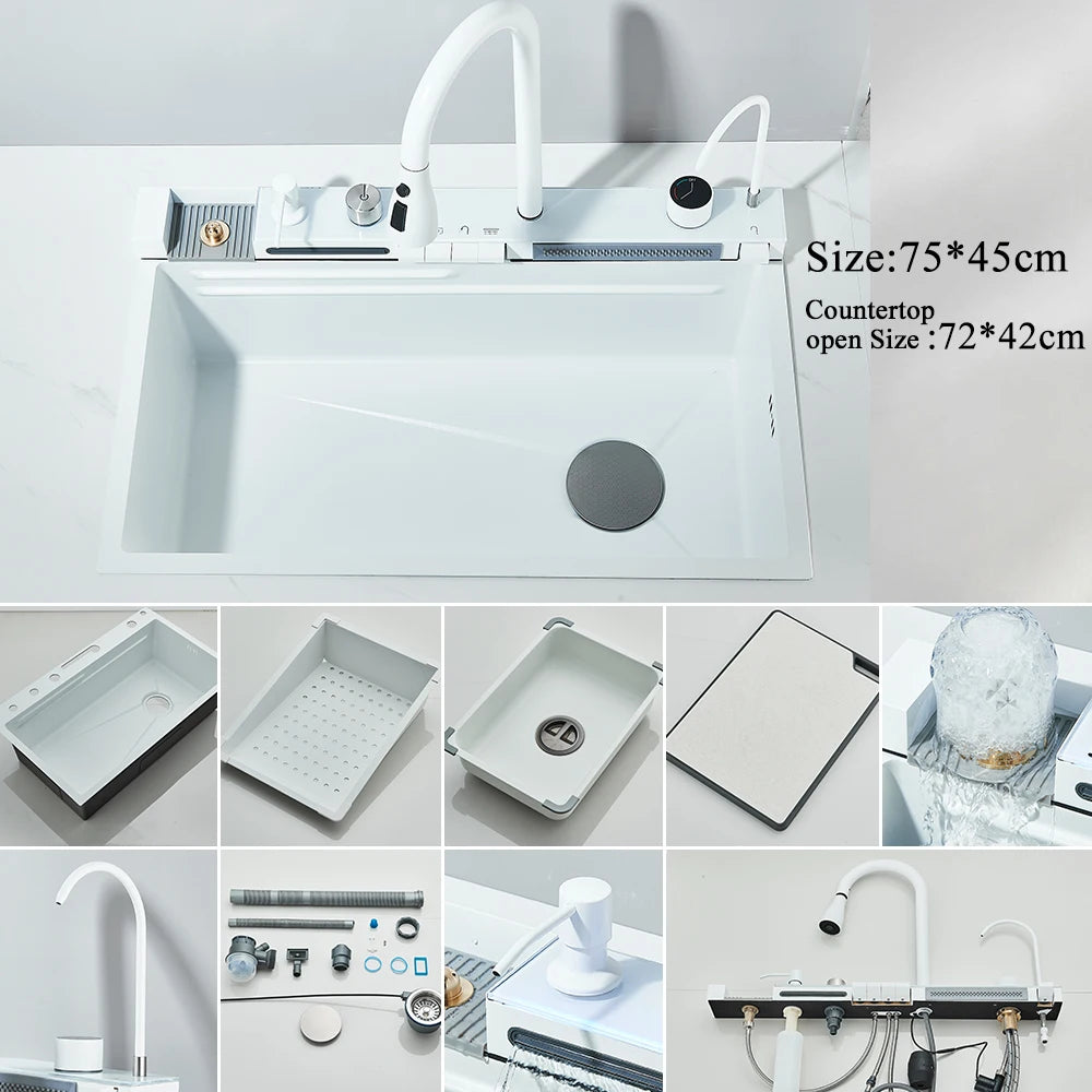304 Stainless Steel Waterfall Sink Large Slot Integrated