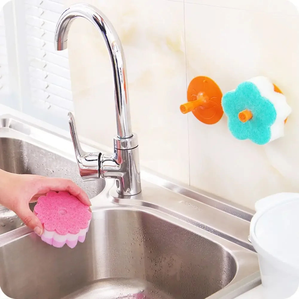 Practical Sponges Scouring Pads Flower Shape Sponge Brush