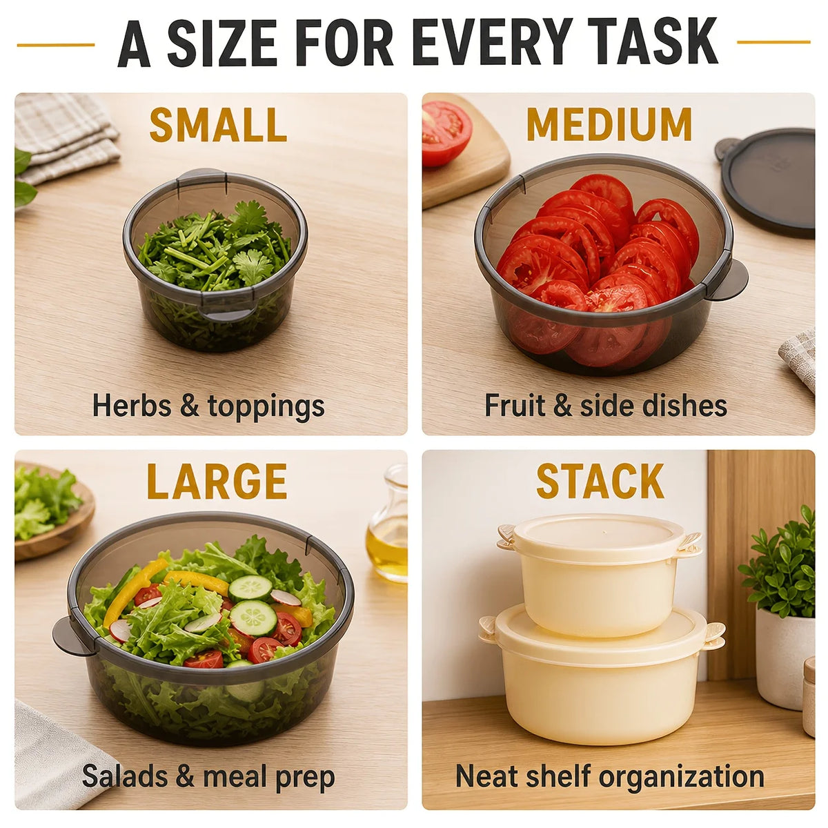 Food Storage Containers Lids 3-Piece Stackable Round Meal