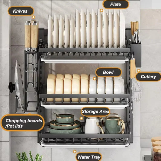Wall-Mounted Dish Rack Organizer Drainboard Cutlery Storage