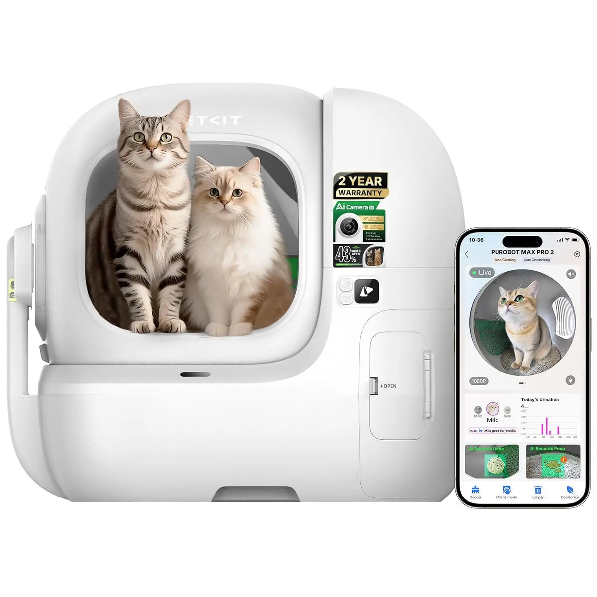 Purobot Max Pro Ai-Camera Self Cleaning Cat Litter