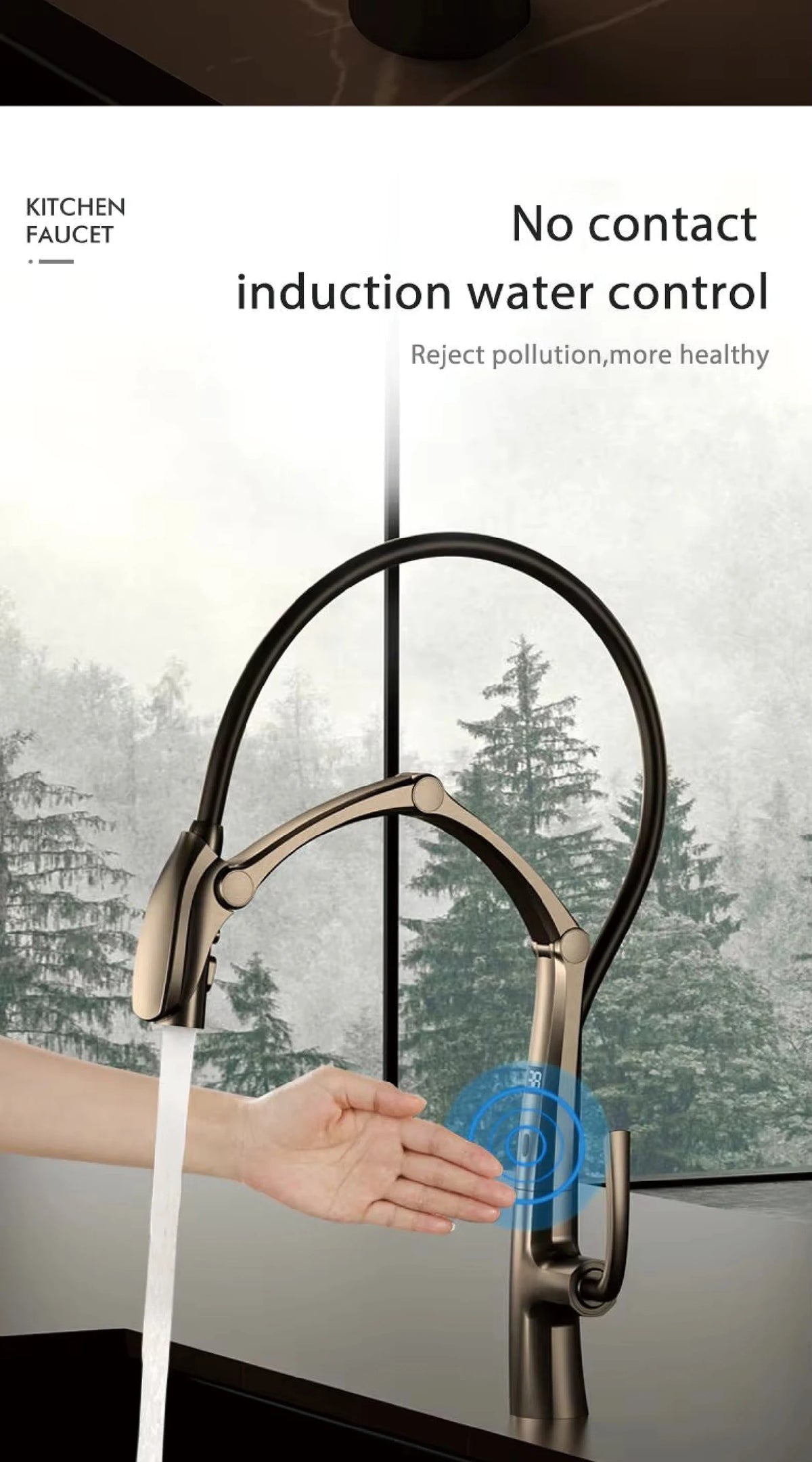 Aitana Gun Grey Luxury Brass Led Display Faucet