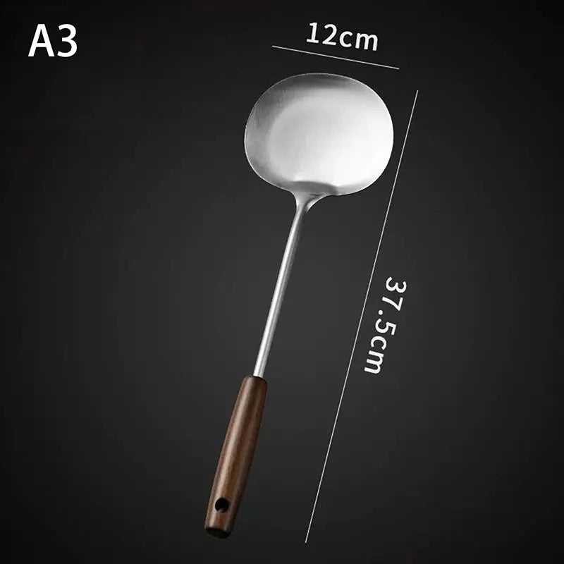 Stainless Steel Wok Spatula Chef-Specific Cooking Spoon Wooden