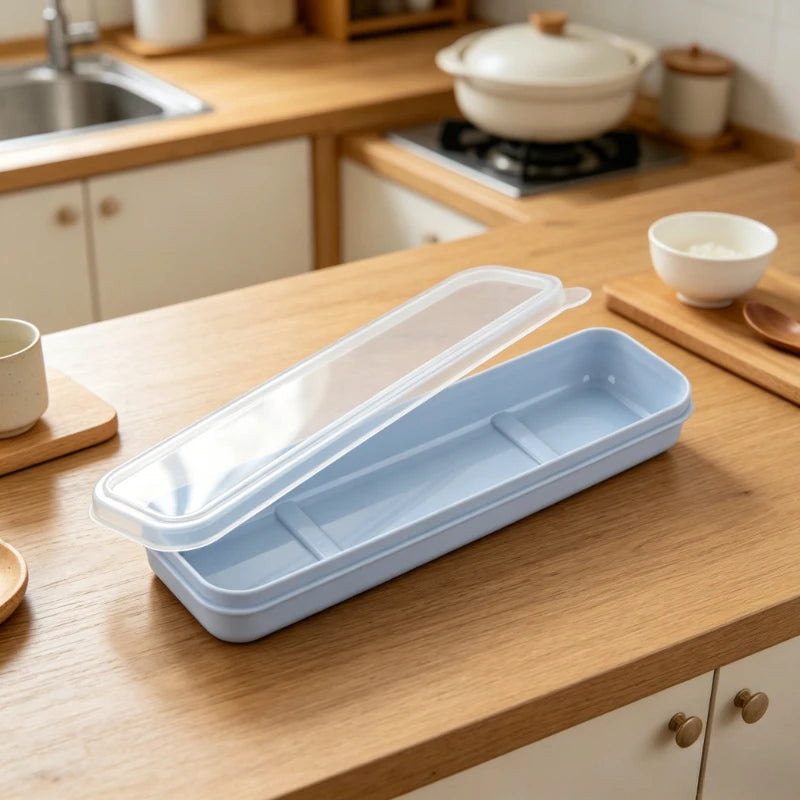 Travel Tableware Storage Box Transparent Cover Utensil Organizer