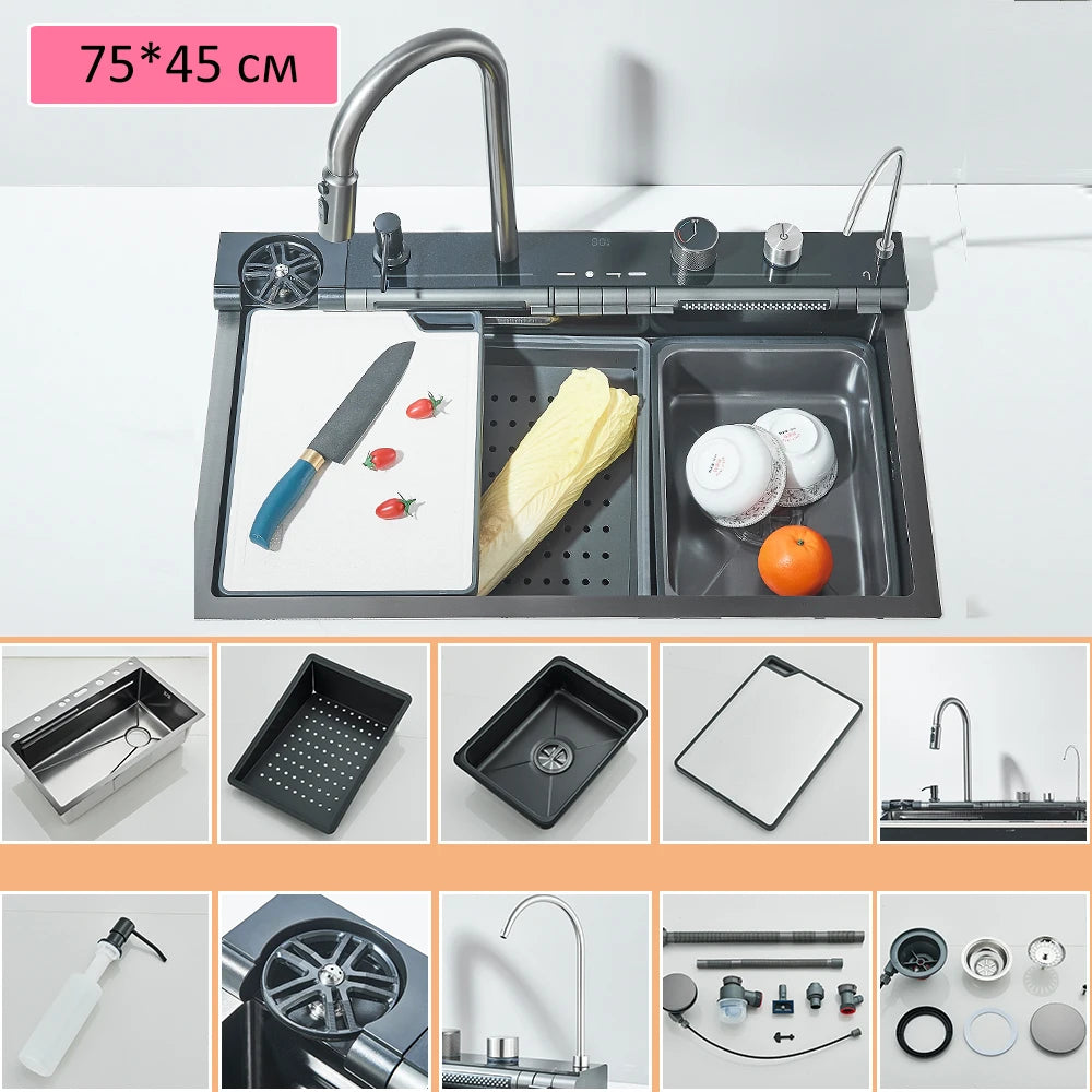 304 Stainless Steel Waterfall Sink Large Slot Integrated