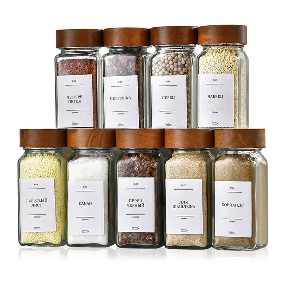 Square Spice Jars Wooden Lid Spice Jars Shaker