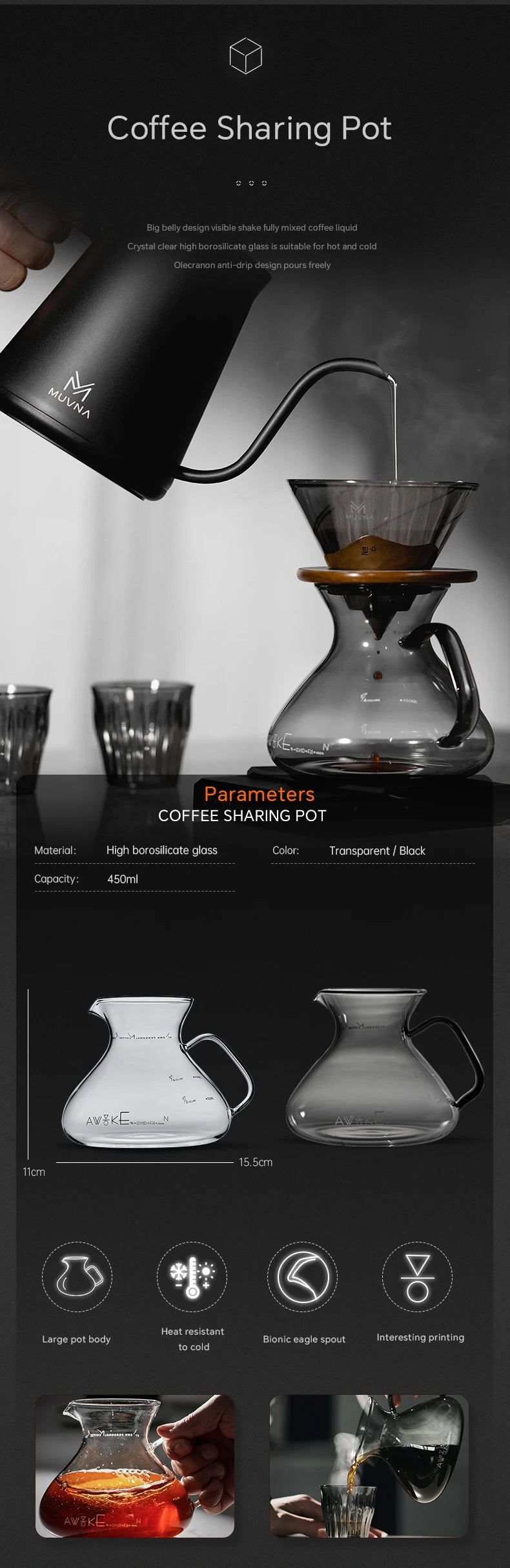 Muvna Pour Over Coffee Coffee Maker Kit Travel