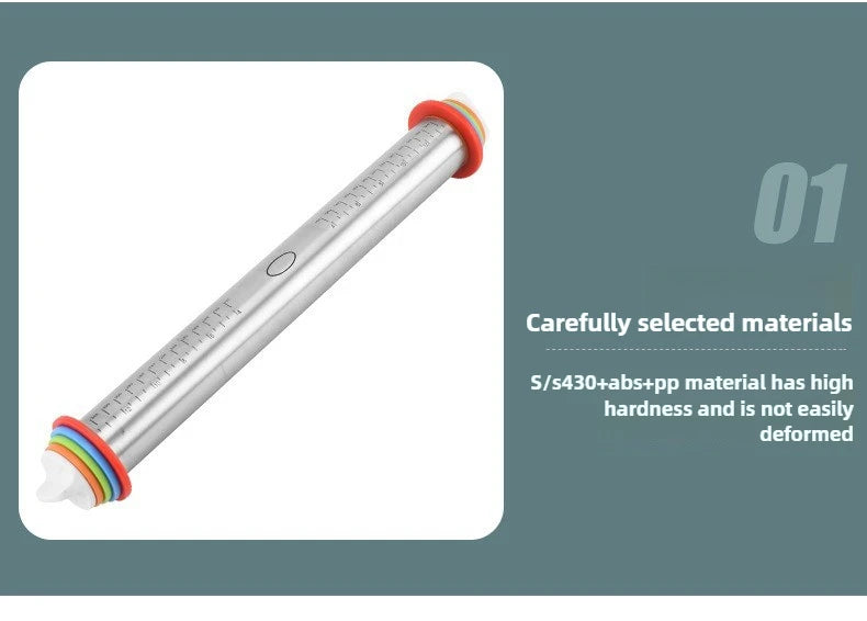 Adjustable Stainless Steel Rolling Pin Non-Stick Pastry Mat