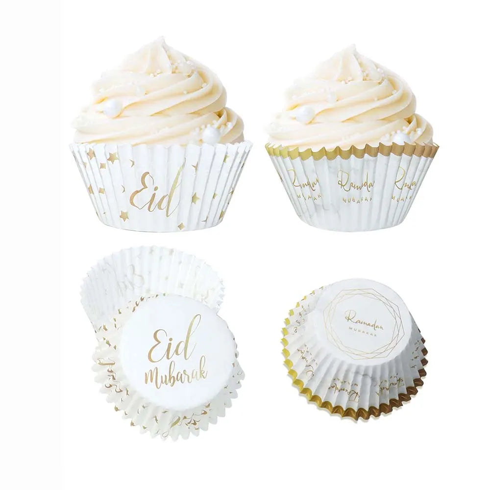 50pcs/Set Eid Mubarak Cupcake Paper Cups Ramadan Mubarak