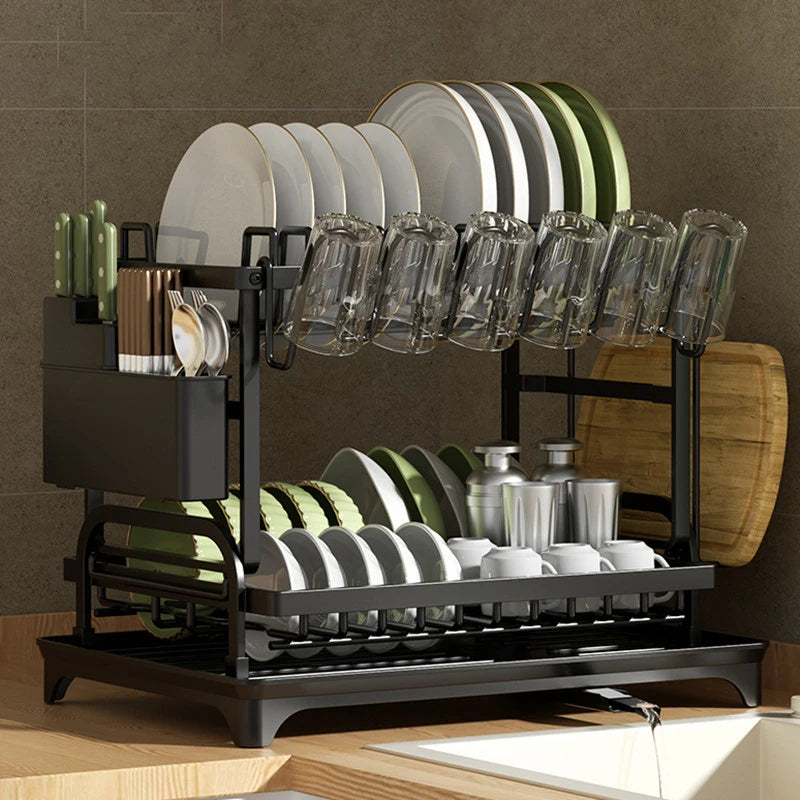 Dish Drying Rack Double-Layer Tray Storage Rack Sturdy