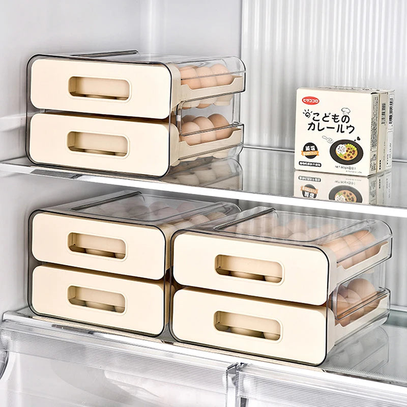 2-Layer Stackable Refrigerator Egg Organizer Clear Plastic Egg