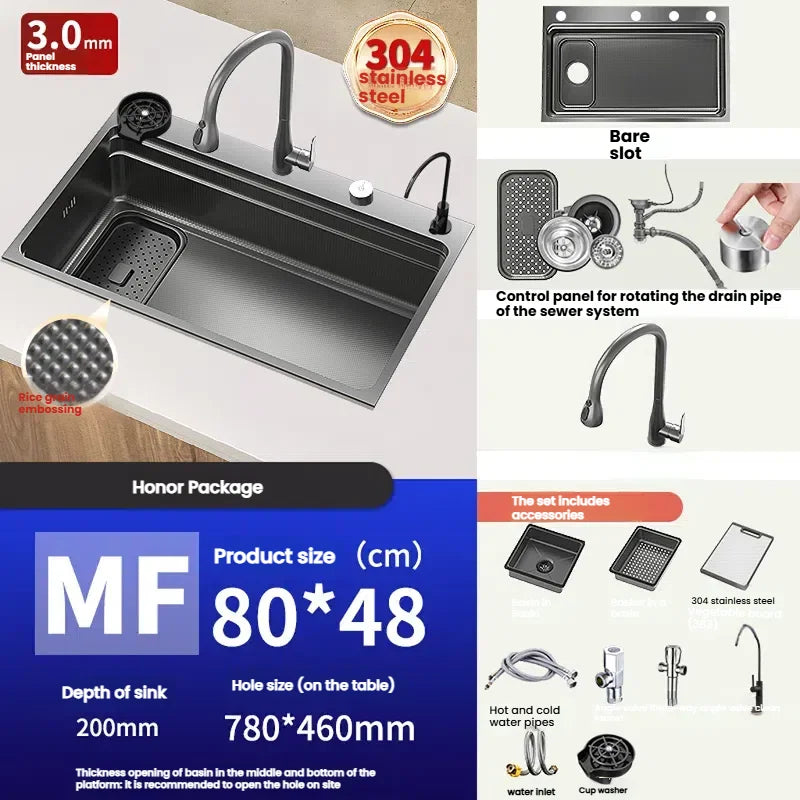 Stainless Steel Sink Gray Large Slot Wash Vegetables