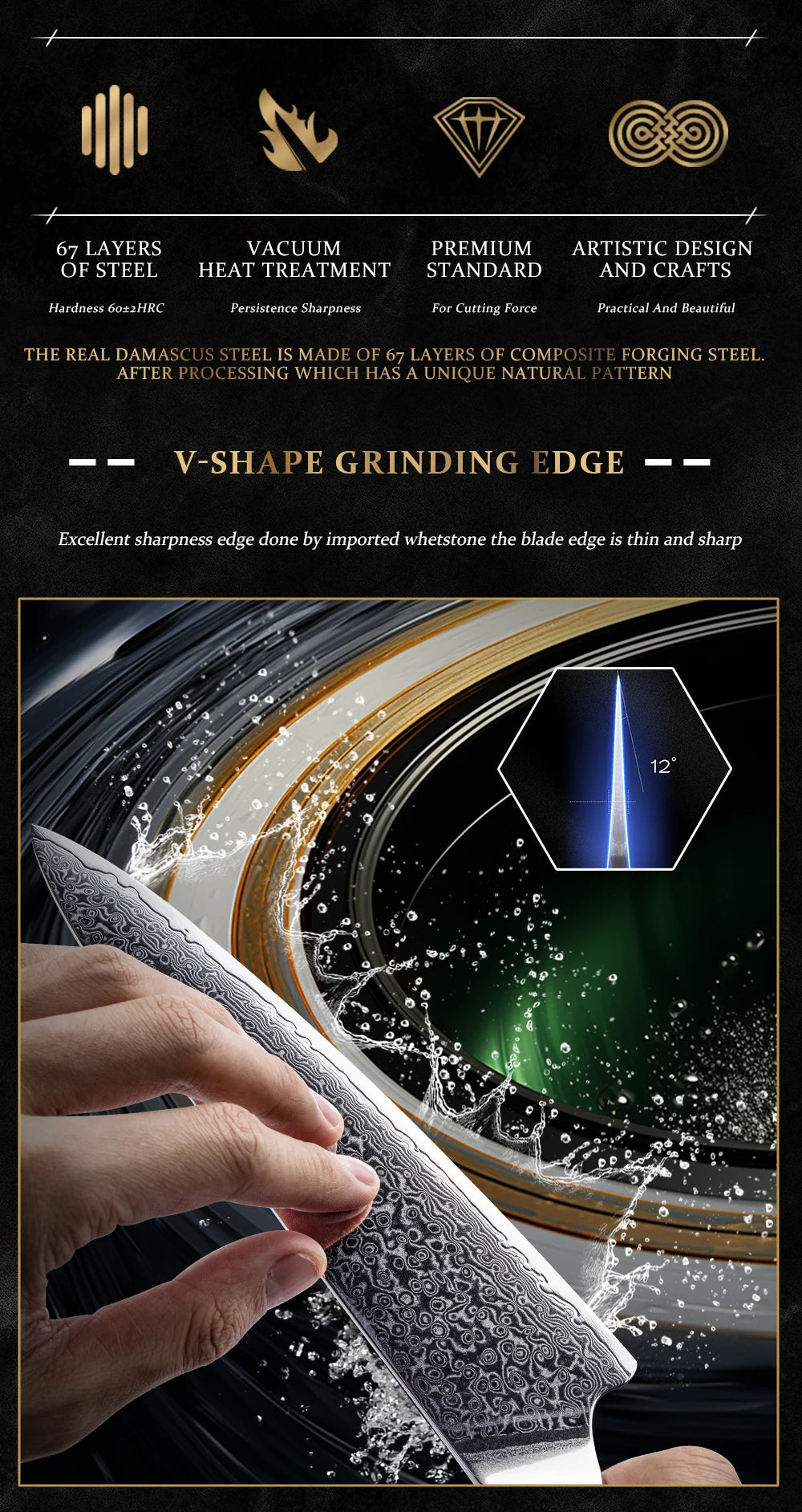 Grandsharp 1-4 Pieces Knife Damascus Steel 10cr15c0mov Steel