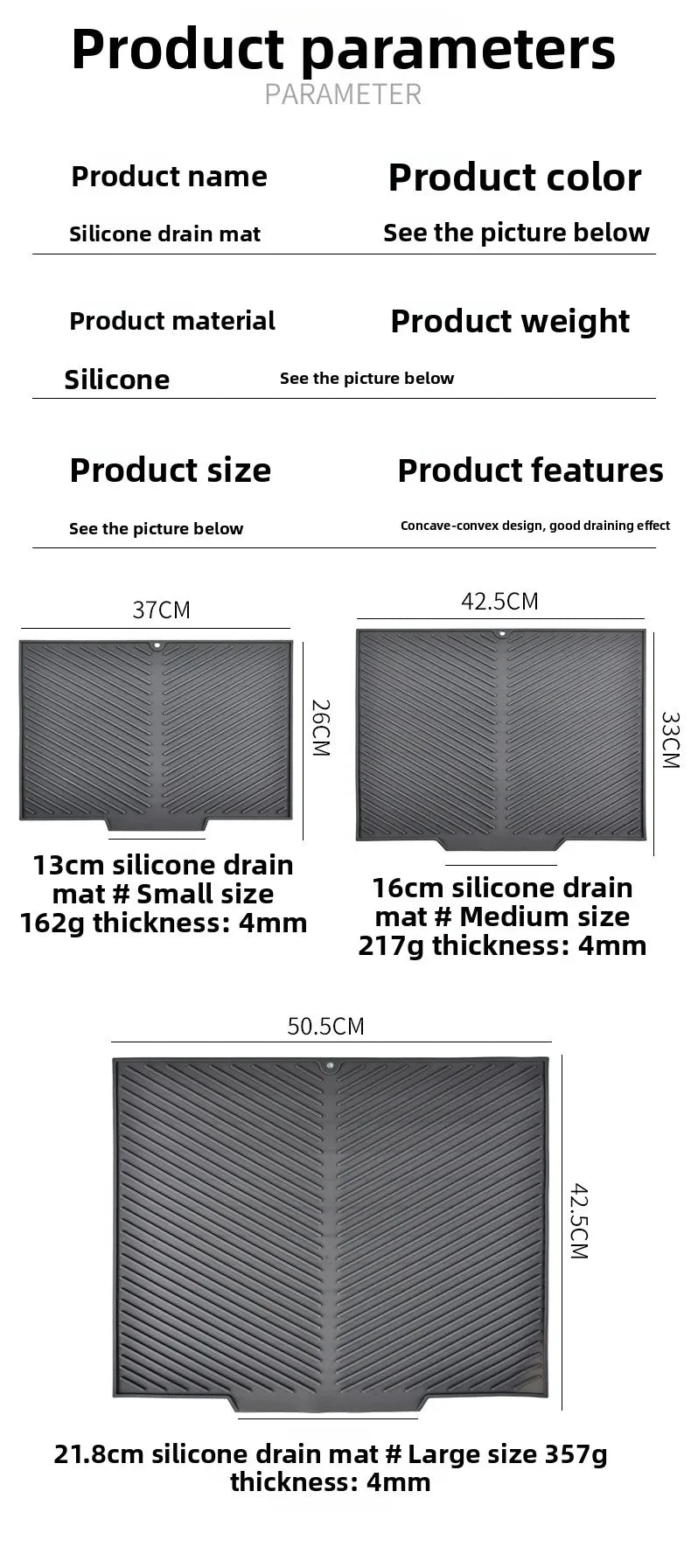 Dish Drying Mat-Silicone Drying Pad Counter Non-Slip Drain