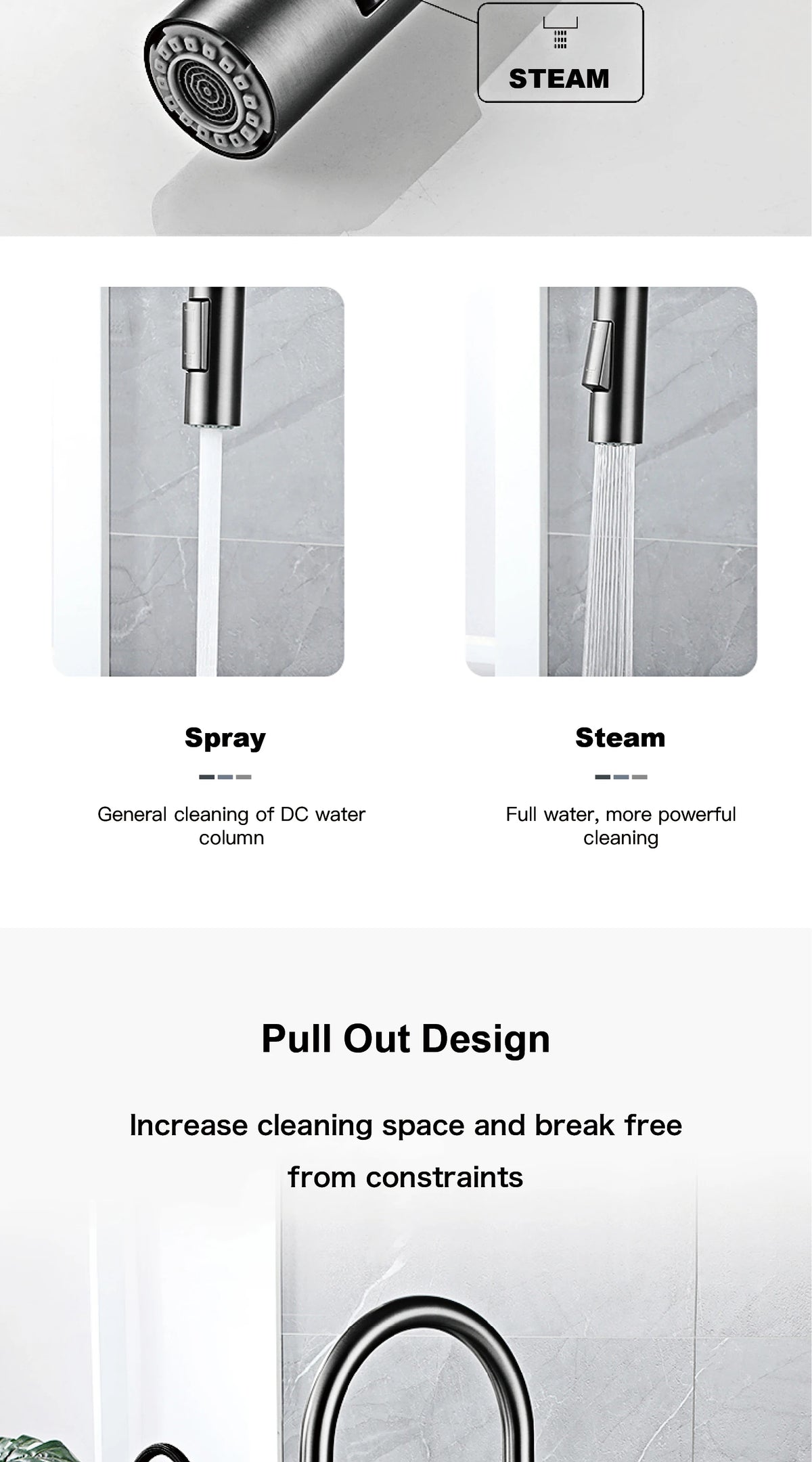 Modern Style Gun Gray Pull-Out Faucet Handle &Cold