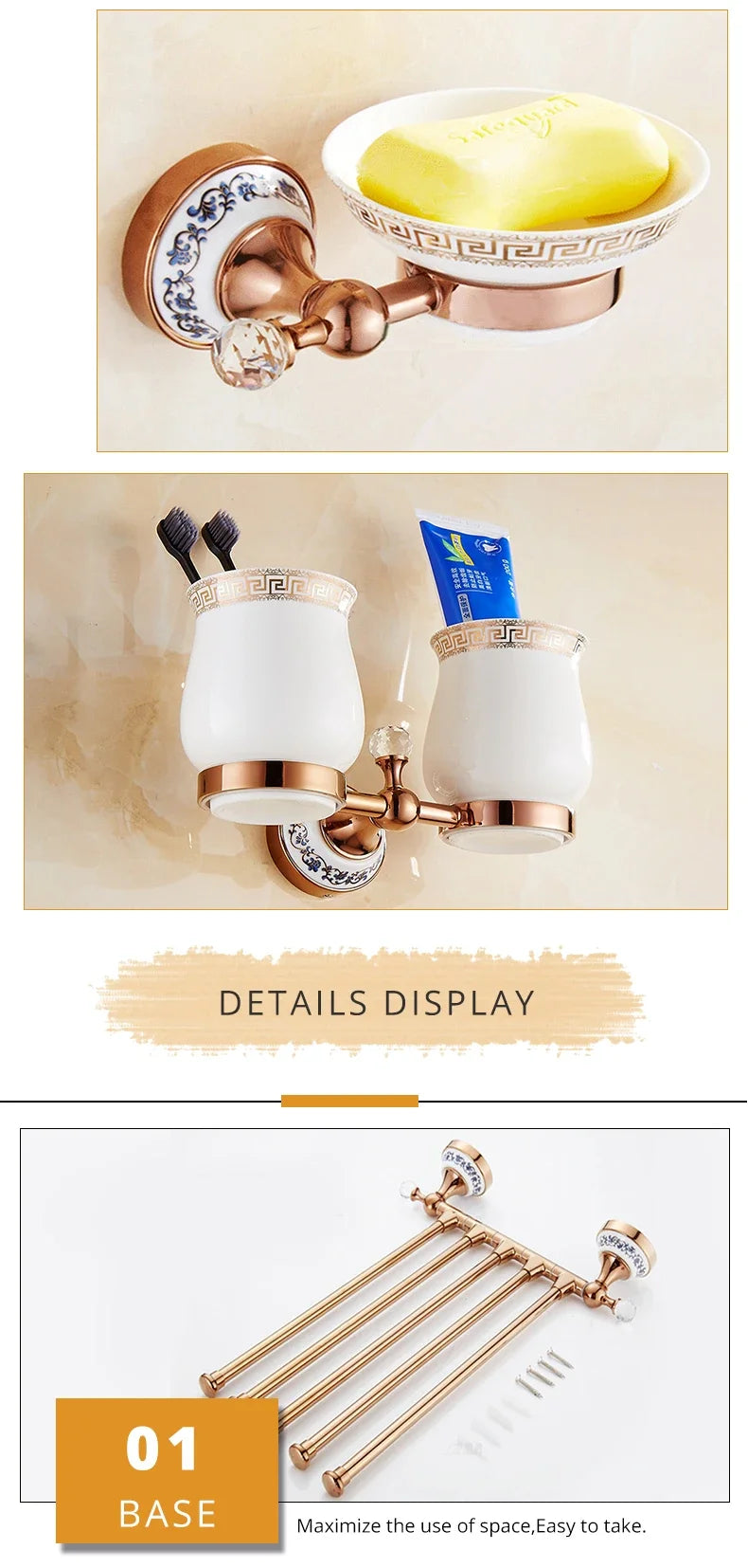 Zgrk Luxury Bathroom Hardware Wall Mount Rose Gold