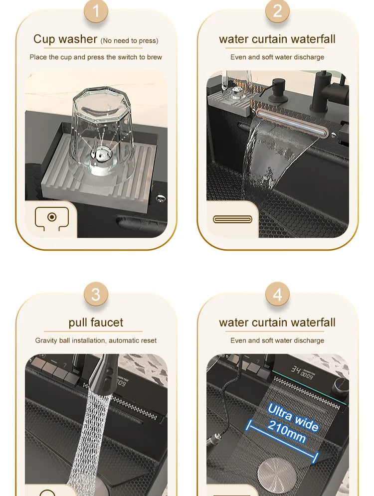 Stainless Steel Waterfall Sink Large Slot Dishwashing Basin