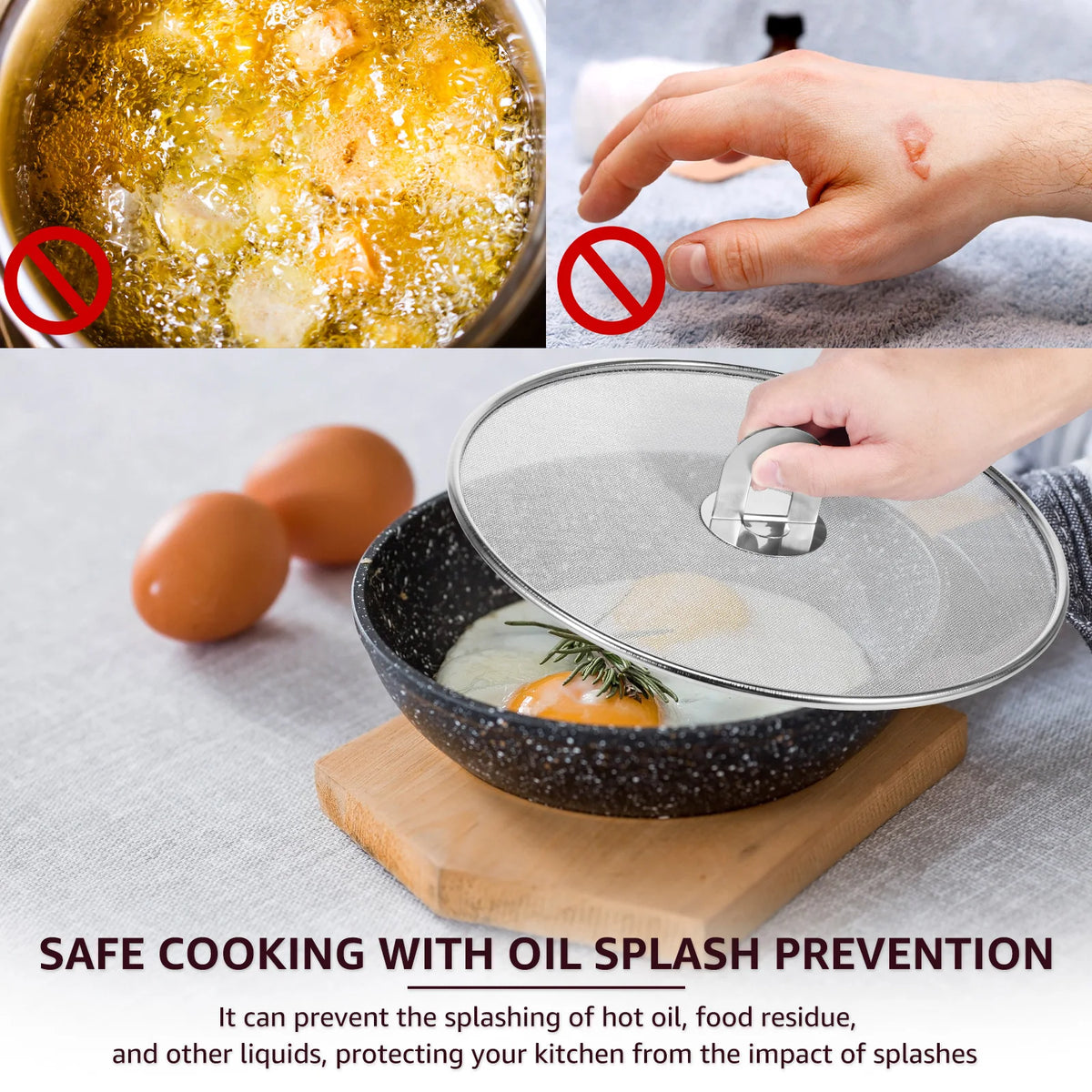 3pcs Stainless Steel Anti Splatter Guard Oil Net