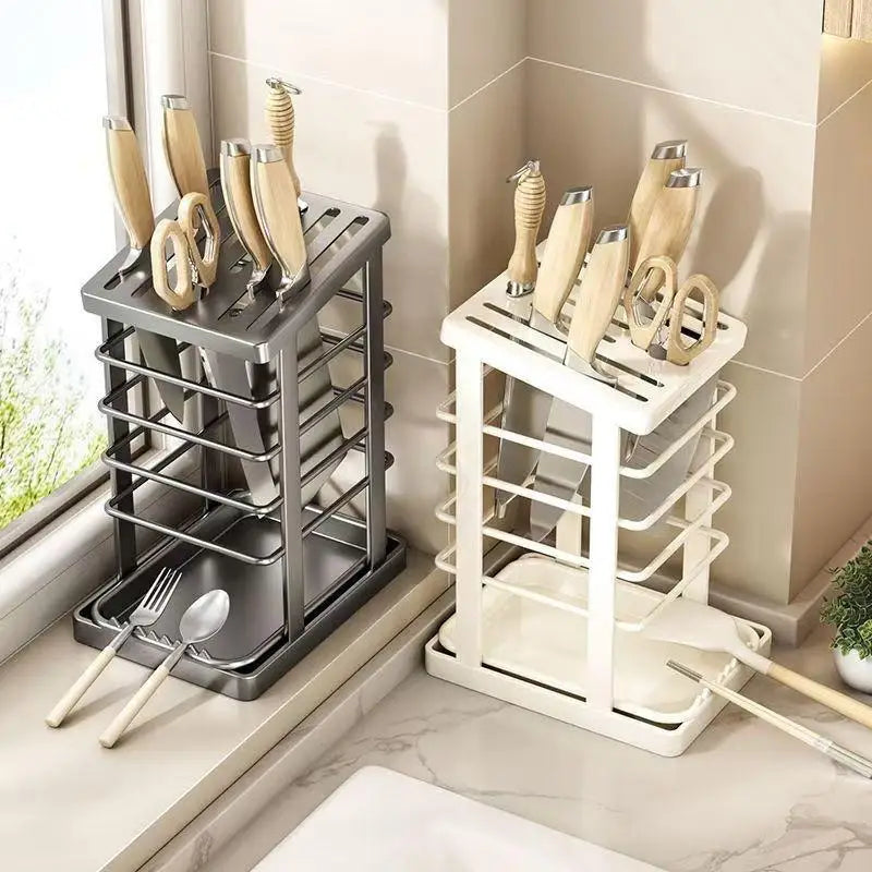 Countertop Knife Holder Drain Tray Storage Rack Organizer