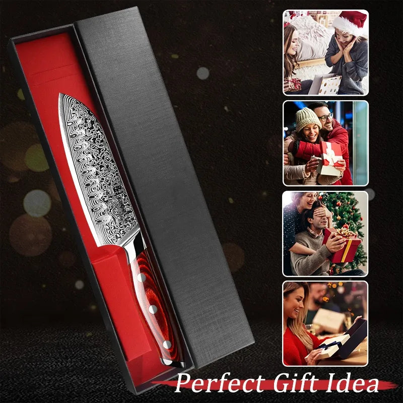 Tamzuo Santoku Knife Japanese Hand Forged Damascus Steel