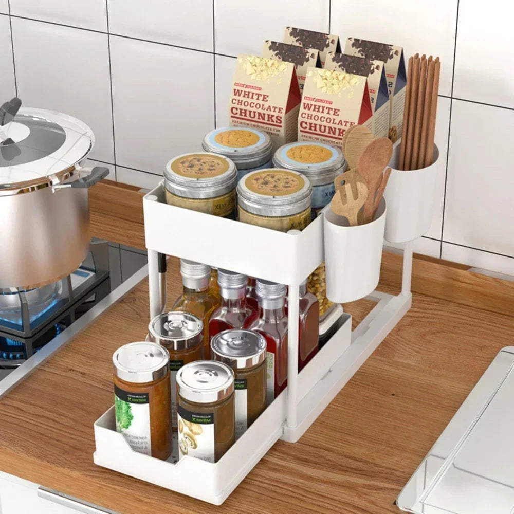 2-Tier Under Sink Organizers Storage Sliding L-Shape Under