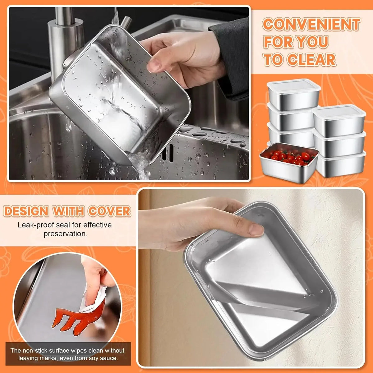 Stainless Steel Food Storage Container Lid - Airtight
