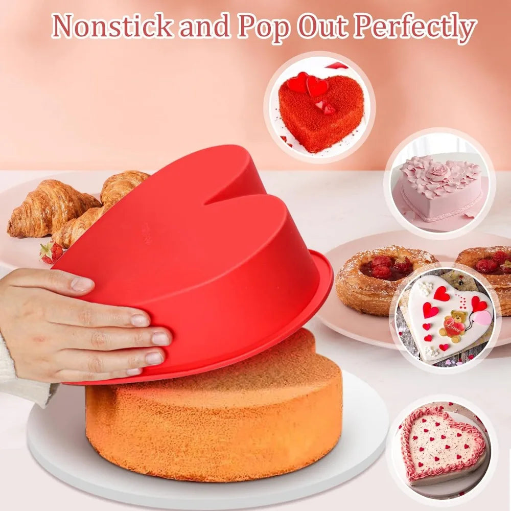 Silicone Heart Shaped Cake Pans Nonstick Reusable Round
