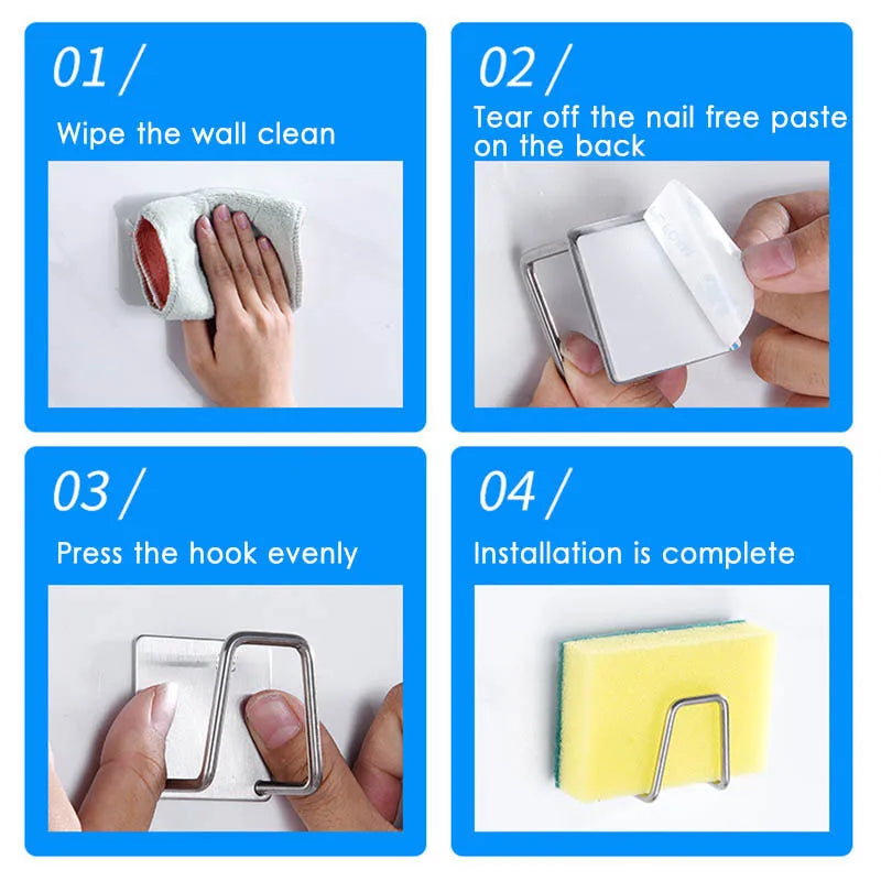 Stainless Steel Sink Sponges Holder Self Adhesive Drain
