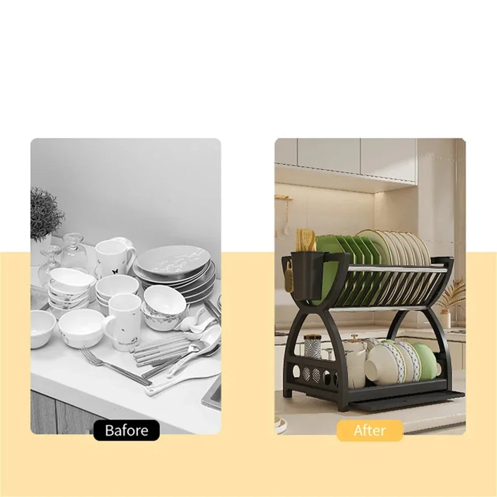 Stainless Steel Tier Dish Drying Rack Organizer Bowl