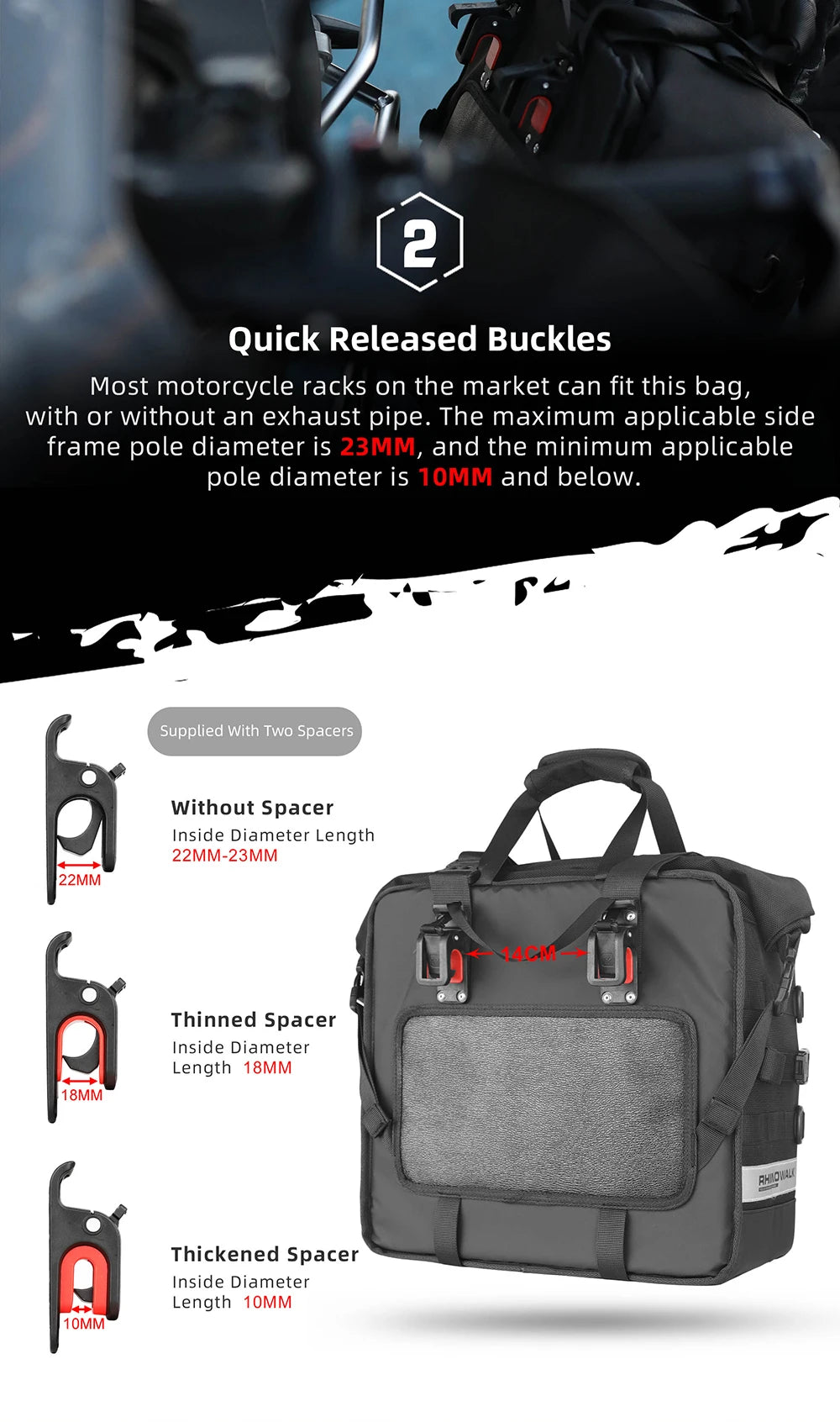 Rhinowalk Motorcycle Side Bag Quick Release 3d Cube